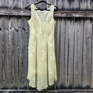 Vintage 90s Sheer Floral Fairy Dress Meghan Matthews Green Low Back Bias Cut